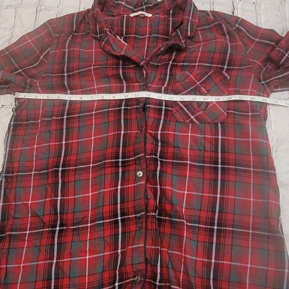 Victoria's Secret Red and Green Plaid Button Up Flannel Shirt - Size Large - Picture 3 of 6
